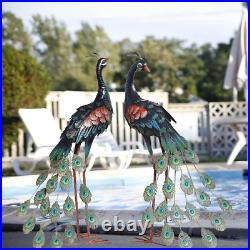 Set of 2 Metal Peacock Garden Statues for Outdoor Decor and Art