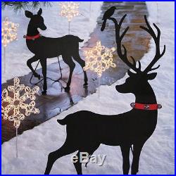 Set of 2 Outdoor Black Metal Buck Doe Silhouette Figures Christmas Yard Decor