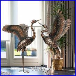 Set of 2 Outdoor Heavy Duty Bronze Metal Crane Heron Bird Yard Art Sculptures
