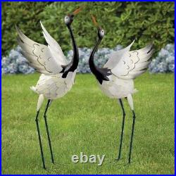 Set of 2 Red Crowned Crane Garden Sculpture Heron Statue Outdoor Patio Yard Art