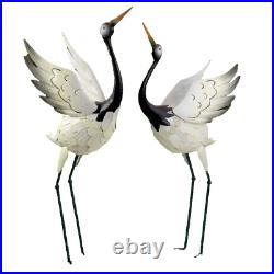 Set of 2 Red Crowned Crane Garden Sculpture Heron Statue Outdoor Patio Yard Art