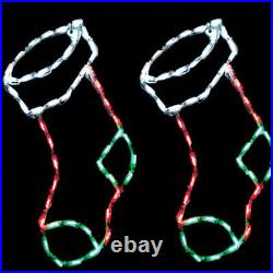 Set of 2 Red Green LED Christmas Stockings Lighted Yard Art Outdoor Decoration