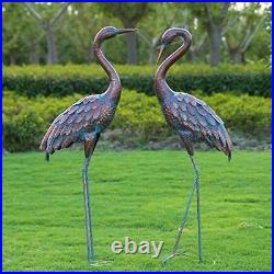 Set of 2 Standing Metal Crane Sculptures Bird Yard Art for Outdoor Decor