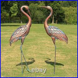 Set of 2 Standing Metal Crane Sculptures Bird Yard Art for Outdoor Decor