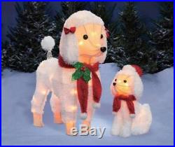Set of 2 White Fuzzy Poodle Dog Figures Sculptures Outdoor Christmas Yard