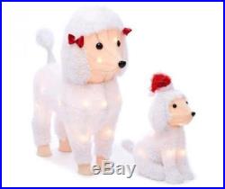Set of 2 White Fuzzy Poodle Dog Figures Sculptures Outdoor Christmas Yard