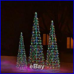 Set of 3 4-5-6 Ft Outdoor Christmas Tree Pre-Lit LED Yard Lawn Decoration Decor