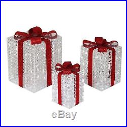 Set of 3 Crystal Ice LED Lighted Gift Boxes Display Outdoor Christmas Yard Decor