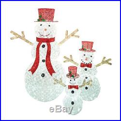 Set of 3 Crystal Ice LED Lighted Snowman Display Outdoor Christmas Yard Decor