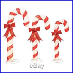 Set of 3 Lighted Candy Canes Sculpture Set Pre Lit Outdoor Christmas Decor Yard