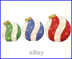 Set of 3 Lighted Striped Ornament Sculpture Set Outdoor Christmas Decor Yard