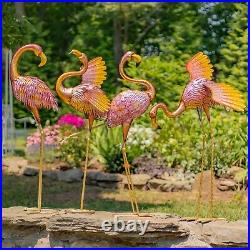 Set of 4 Metallic Pink Iron Flamingo Outdoor Decorations