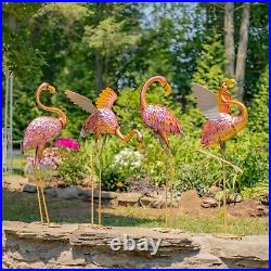 Set of 4 Metallic Pink Iron Flamingo Outdoor Decorations