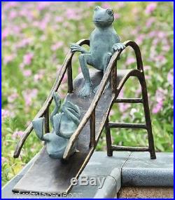 Sliding Frogs Garden Sculpture Frog Playground Slide Metal Pool Pond Yard Statue