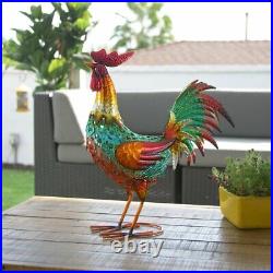 Small Garden Rooster Statue Metal Animal Sculpture Outdoor Deck Lawn Yard Decor