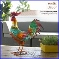 Small Garden Rooster Statue Metal Animal Sculpture Outdoor Deck Lawn Yard Decor