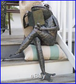 Small Reading Frog Metal Yard Sculpture