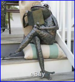 Small Reading Frog Metal Yard Sculpture GO7297 NEW