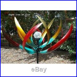 Solar Metal Wind Spinner Kinetic Lawn Stake Garden Sculpture Yard Windmill Decor