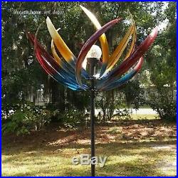 Solar Metal Wind Spinner Kinetic Lawn Stake Garden Sculpture Yard Windmill Decor