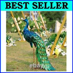 Solar Peacock Garden Statue Metal Yard Art Decor