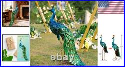 Solar Peacock Garden Statue Metal Yard Art Decor