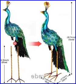 Solar Peacock Garden Statue Metal Yard Art Decor