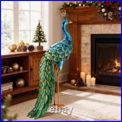 Solar Peacock Garden Statue Metal Yard Art Decor