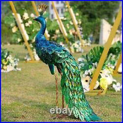 Solar Peacock Statue Lawn Garden Ornament Metal Yard Art Decor Sculpture Birds