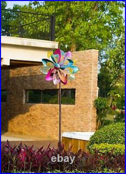 Solar Wind Spinner Sculpture Kinetic Lawn Garden Decor Patio Stake Yard LED NEW