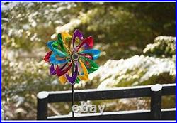 Solar Wind Spinner Sculpture Kinetic Lawn Garden Decor Patio Stake Yard LED NEW
