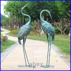 Standing Crane Statues Outdoor Set of 2 Metal Bird Sculpture Yard Art Decoration