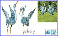 Statues Crane Birds Sculpture Outdoor Metal Yard Art Lawn Decor 2 Blue Heron New