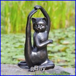 Stretching Yoga Cat Garden Sculpture Metal Kitty Statue Pool Pond Yard Decor