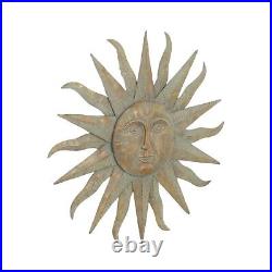 Sun Metal Wall Art Sculpture Distressed Sunburst Gray Gold Indoor Outdoor Decor