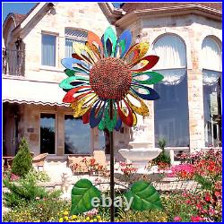 Sunflower Wind Spinner, Large Metal Wind Sculpture, Garden Yard Windmill 84 inch