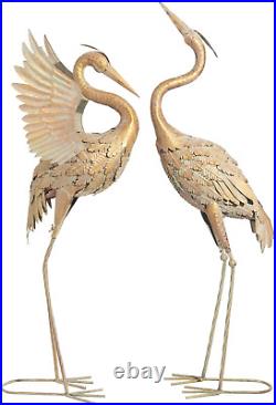 TERESA'S COLLECTIONS Garden Crane Statues, Standing Metal Gold Patina Heron Deco