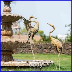 TERESA'S COLLECTIONS Garden Crane Statues, Standing Metal Gold Patina Heron Deco