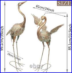 TERESA'S COLLECTIONS Garden Crane Statues, Standing Metal Gold Patina Heron Deco