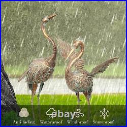 TERESA'S COLLECTIONS Garden Crane Statues, Standing Metal Gold Patina Heron Deco