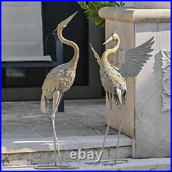 TERESA'S COLLECTIONS Garden Crane Statues, Standing Metal Gold Patina Heron Deco