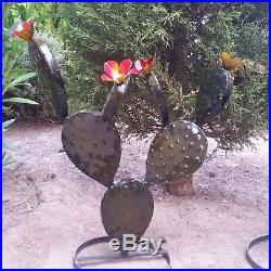 THREE 17 Metal Garden Yard Art Prickly Pear Cactus Plants +FREE MEXICAN BLANKET