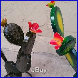 THREE 17 Metal Garden Yard Art Prickly Pear Cactus Plants +FREE MEXICAN BLANKET