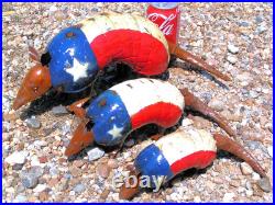 THREE Metal Art Texas Armadillos, Junk Iron Yard Art, HAND painted Garden