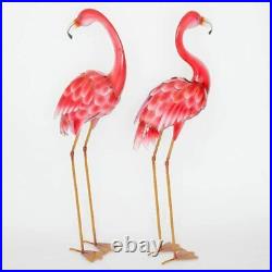 Tall 2PC Metal Flamingo Garden Statues Decor Lawn Yard Garden Sculpture Bird