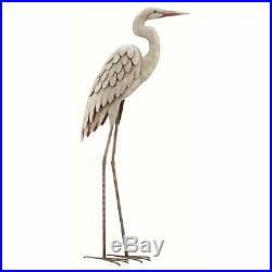 Tall Metal Egret Statue Standing Heron Bird Sculpture Yard Pond White Rustic Art