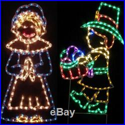 Thanksgiving Pilgrims Lighted LED Outdoor Yard Art Display Fall Decorations NEW