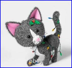 Tinsel Christmas Cat with Lights Outdoor Indoor Sculpture Holiday Decor Yard