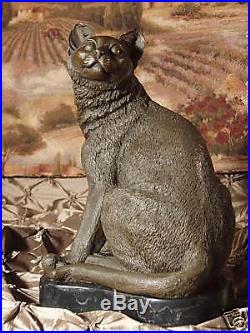 True Bronze Metal Statue on Marble Yard Sculpture Lover House Cat Feline Kitten