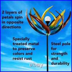 Tulip Wind Spinner Solar Powered Glass Ball Outdoor Garden Decoration 74 Tall